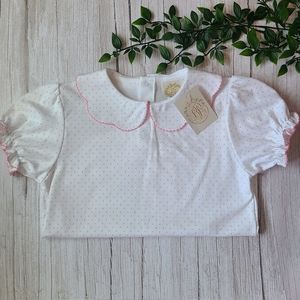 TBBC Maude's Peter Pan Collar Shirt, Pink Micro Dot, Pima Cotton, NWT